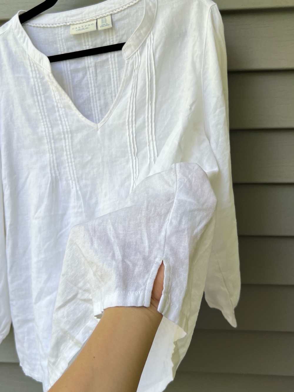 Calypso St. Barth Linen Blend Blouse 1X White Boho Tunic Lightweight Top - Picture 5 of 15